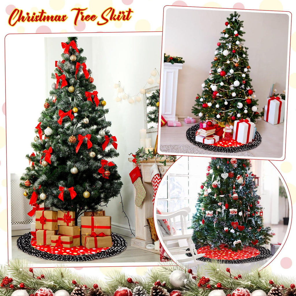 Soulchen Christmas Tree Skirt Double Layer Red Black Yellow Big Wave Point 51"