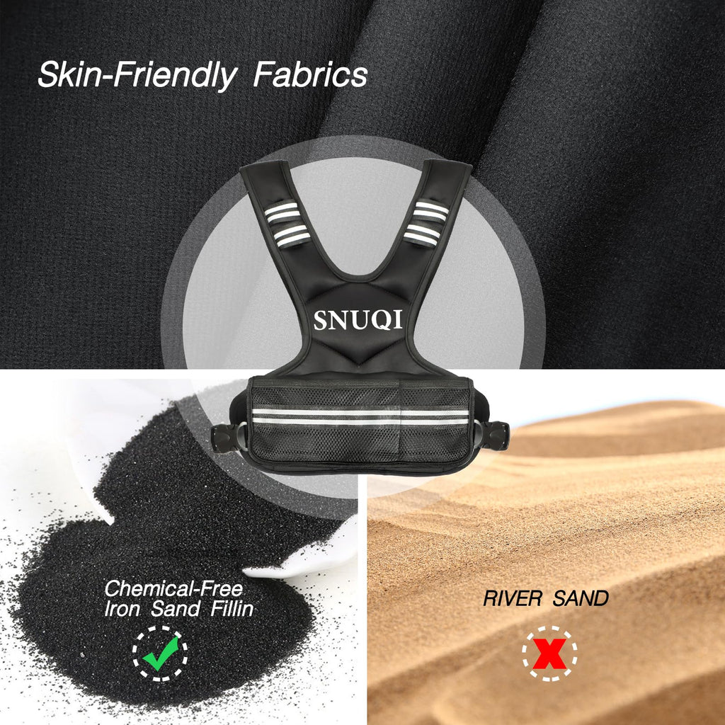 SNUQI Adjustable Weighted Vest with 6 Ironsand Weights Black Size 9-18 lb