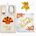 Qeqczow Thanksgiving Gold Foil Napkins & Cutlery Holders Set 68 Pcs