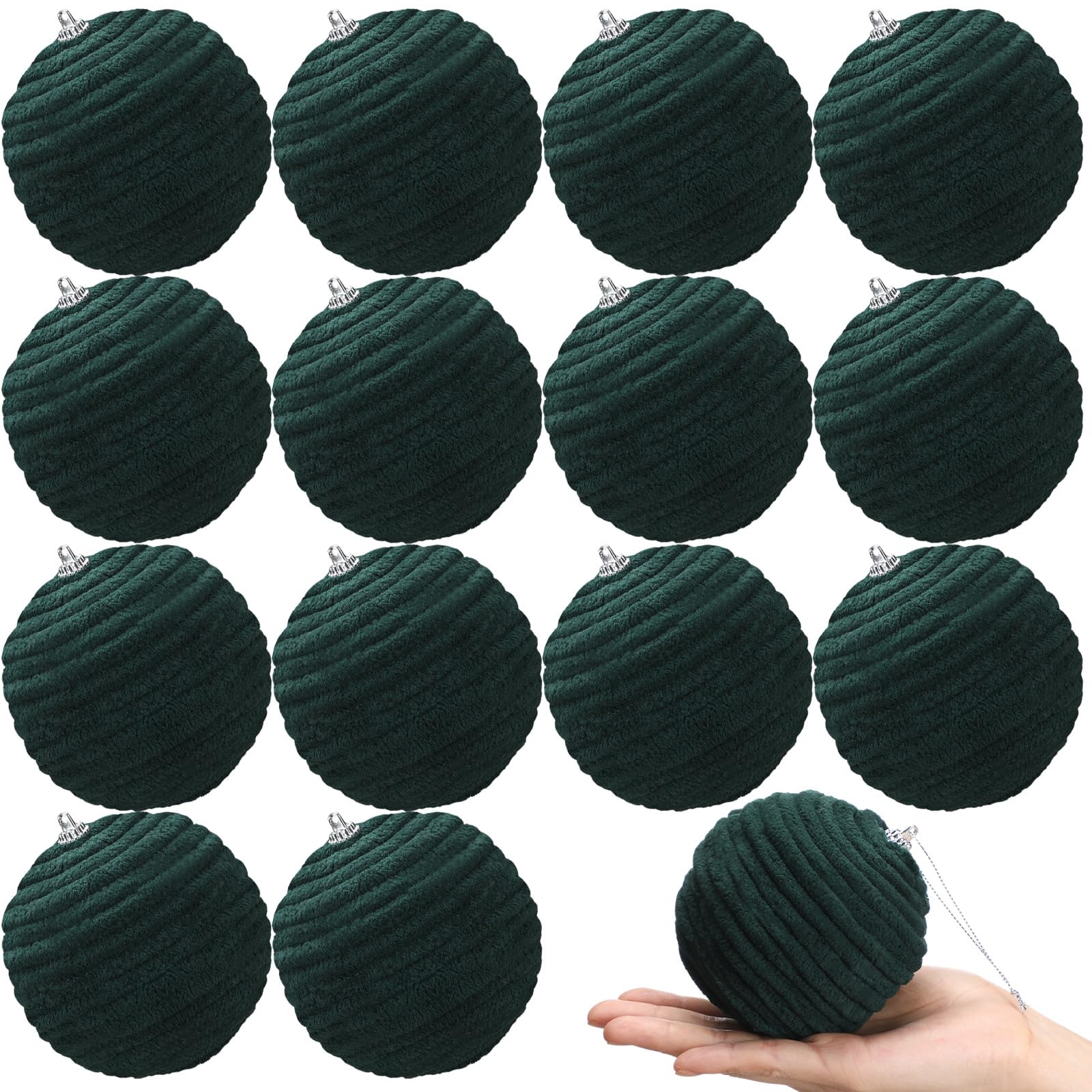 Soulchen 15 Pcs 3.15" Large Green Velvet Flocked Christmas Balls Ornaments