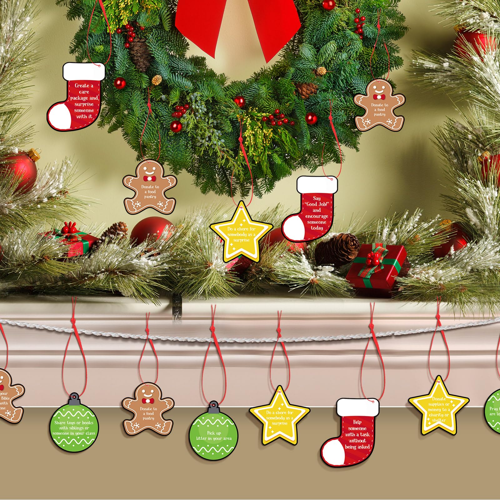 Soulchen 24 Pcs Gingerbread Man Christmas Tree Ornaments with Red Ropes