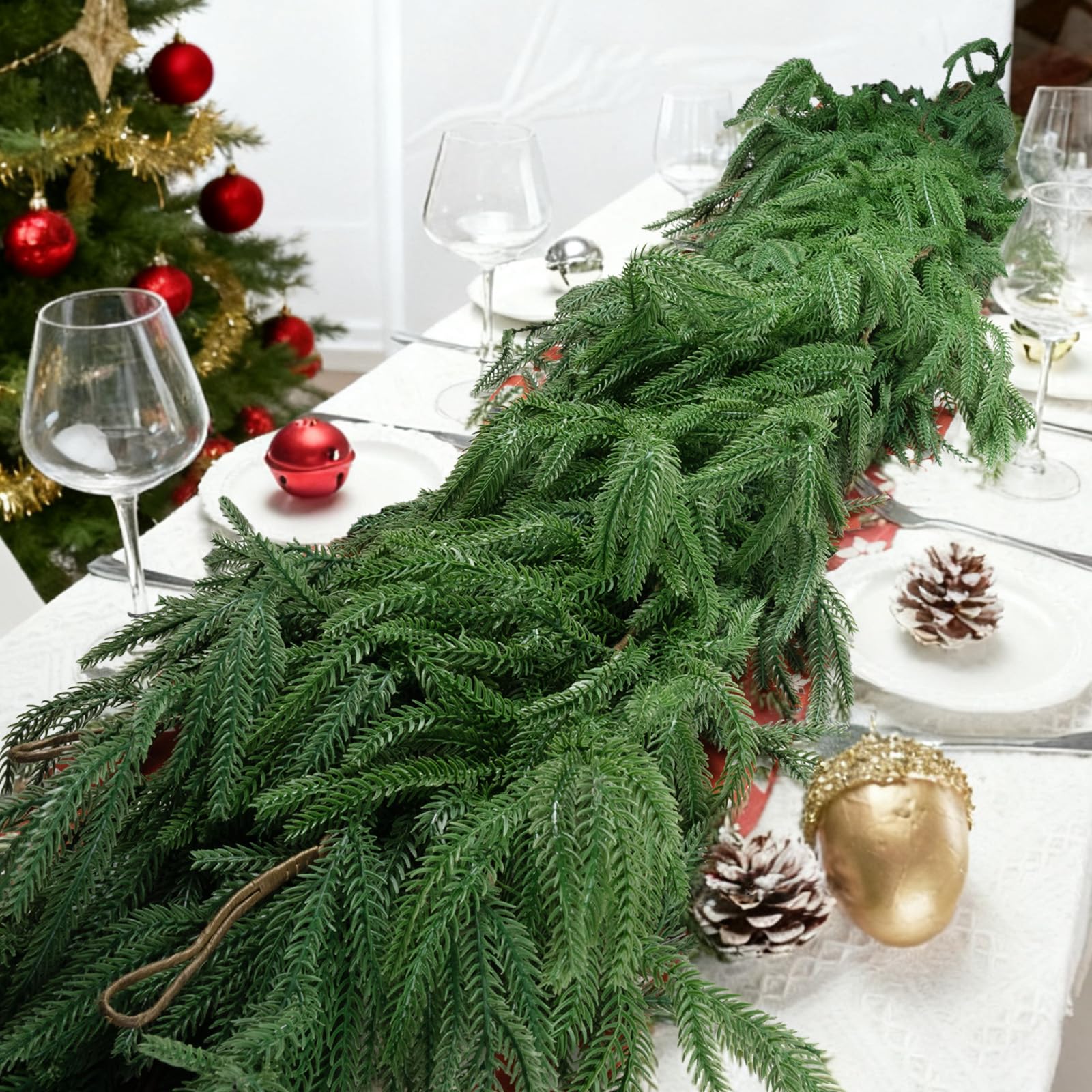 Gixie Home 2Pcs 6Ft Artificial Norfolk Pine Garland Green Plastic