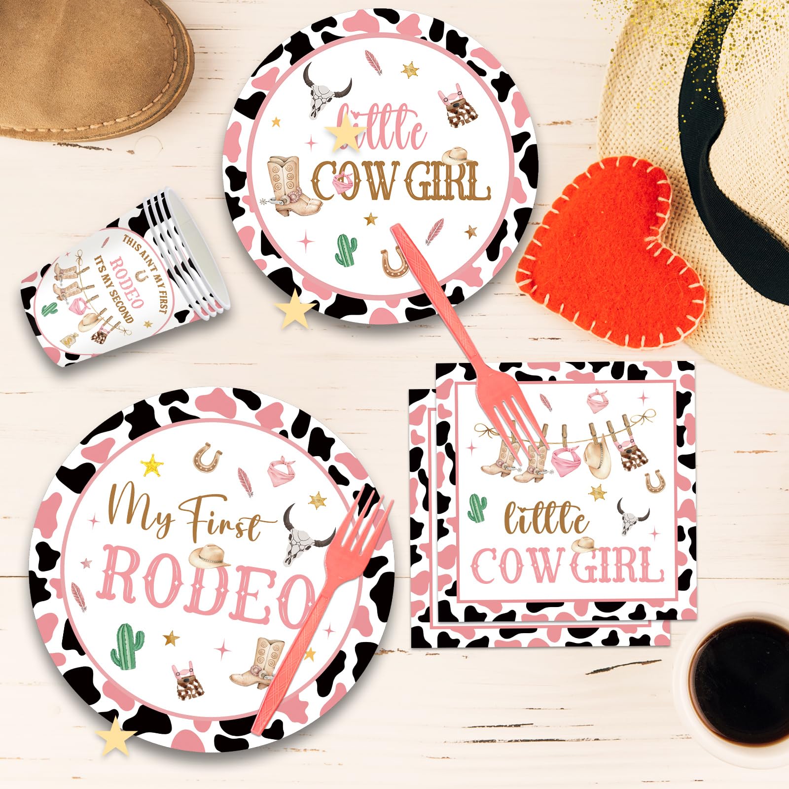 JOYHAPISTAR First Rodeo Birthday Party Supplies Set 120PCS Pink Rustic