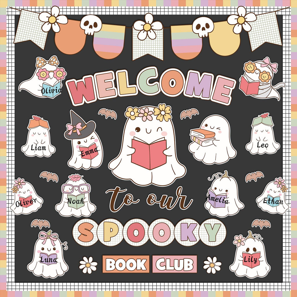 Pasimy Halloween Bulletin Board Set Ghost Paper Cutouts Pastel Boho 70 Pcs