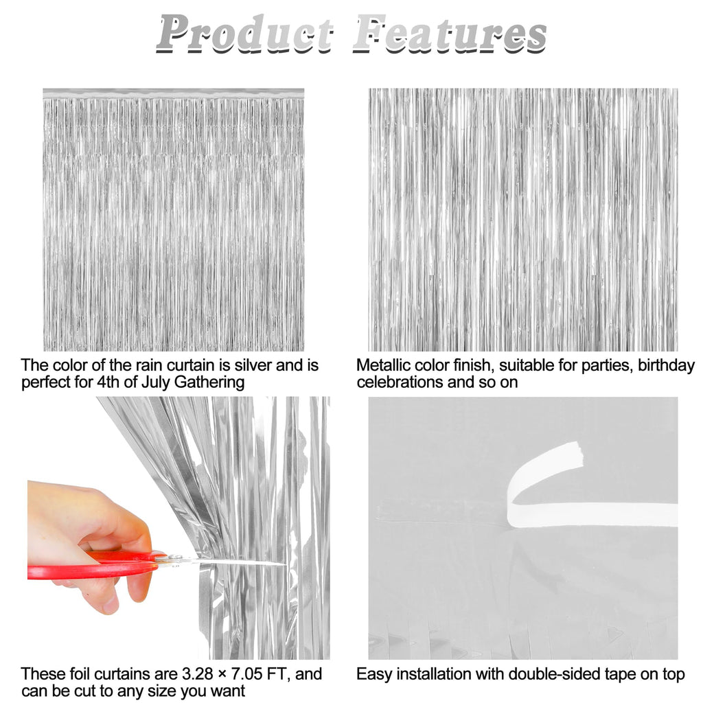 ZATAYE 2 Pack Tinsel Backdrop 3.28x7.05 FT Silver Metallic Foil Curtains