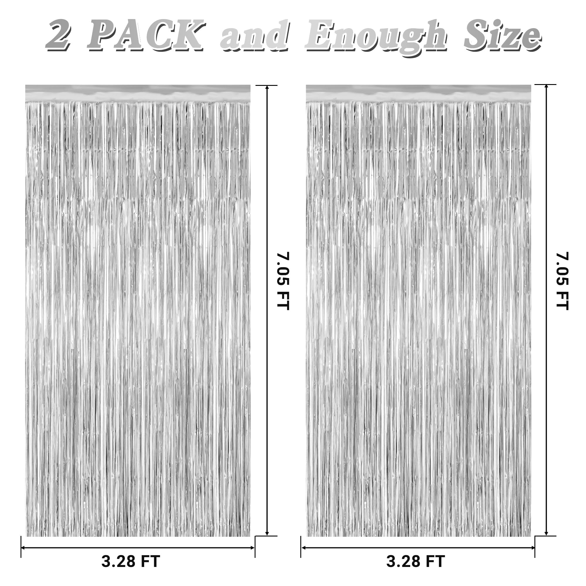 ZATAYE 2 Pack Tinsel Backdrop 3.28x7.05 FT Silver Metallic Foil Curtains