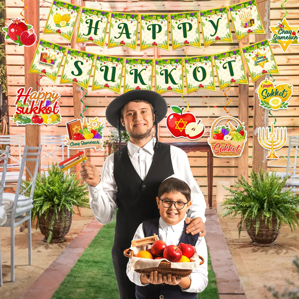 Sukkot Decorations Hanging Swirls Happy Sukkot Banner Ceiling Decor