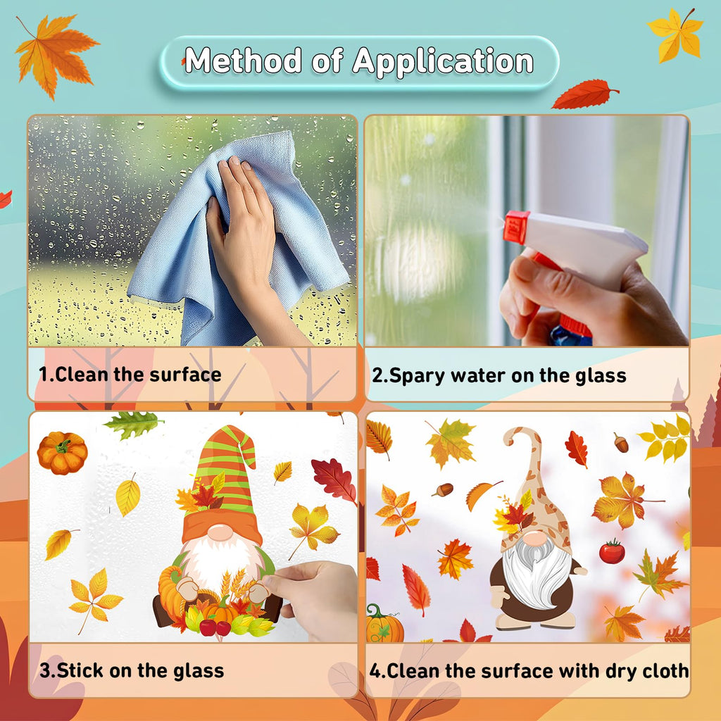 Pedel Fall Gnome Window Clings 93Pcs Thanksgiving Autumn Leaves Decals