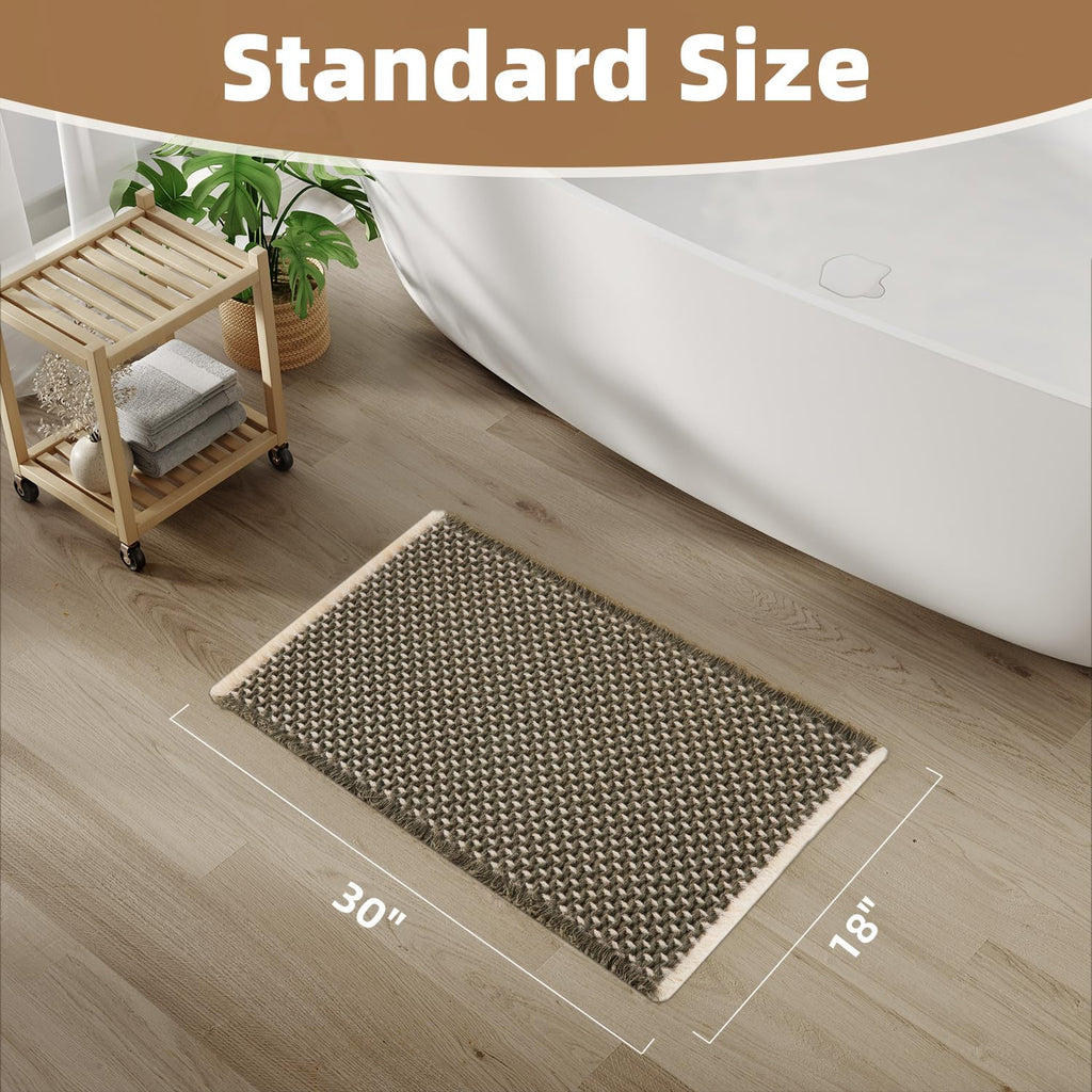 PADOOR Checkered Bath Mat Super Absorbent Non Slip 18x30 Green & Cream
