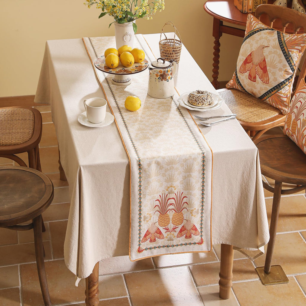 patdrea Tropical Linen Table Runner 12x102in Yellow Pineapple Floral Modern