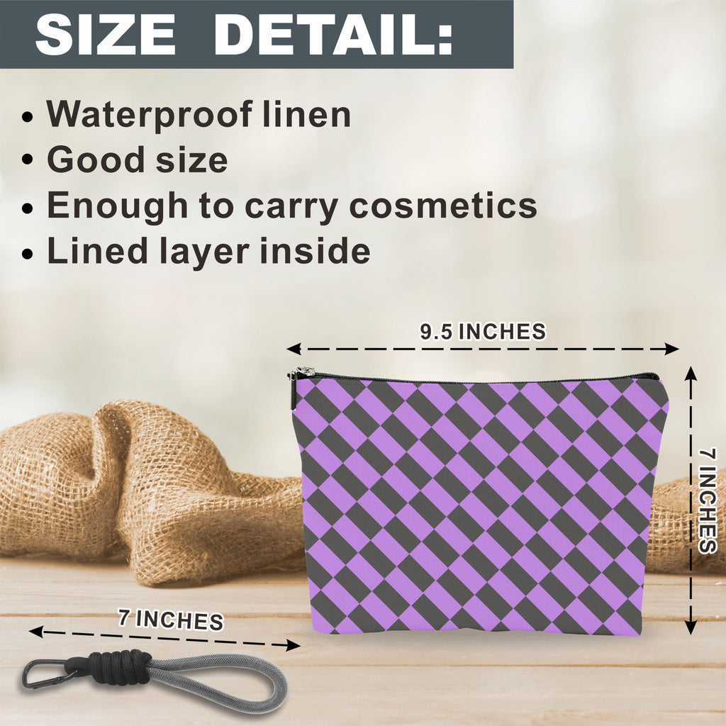 luixd Cosmetic Makeup Bag Travel Pouch Organizer Black Purple Checkerboard