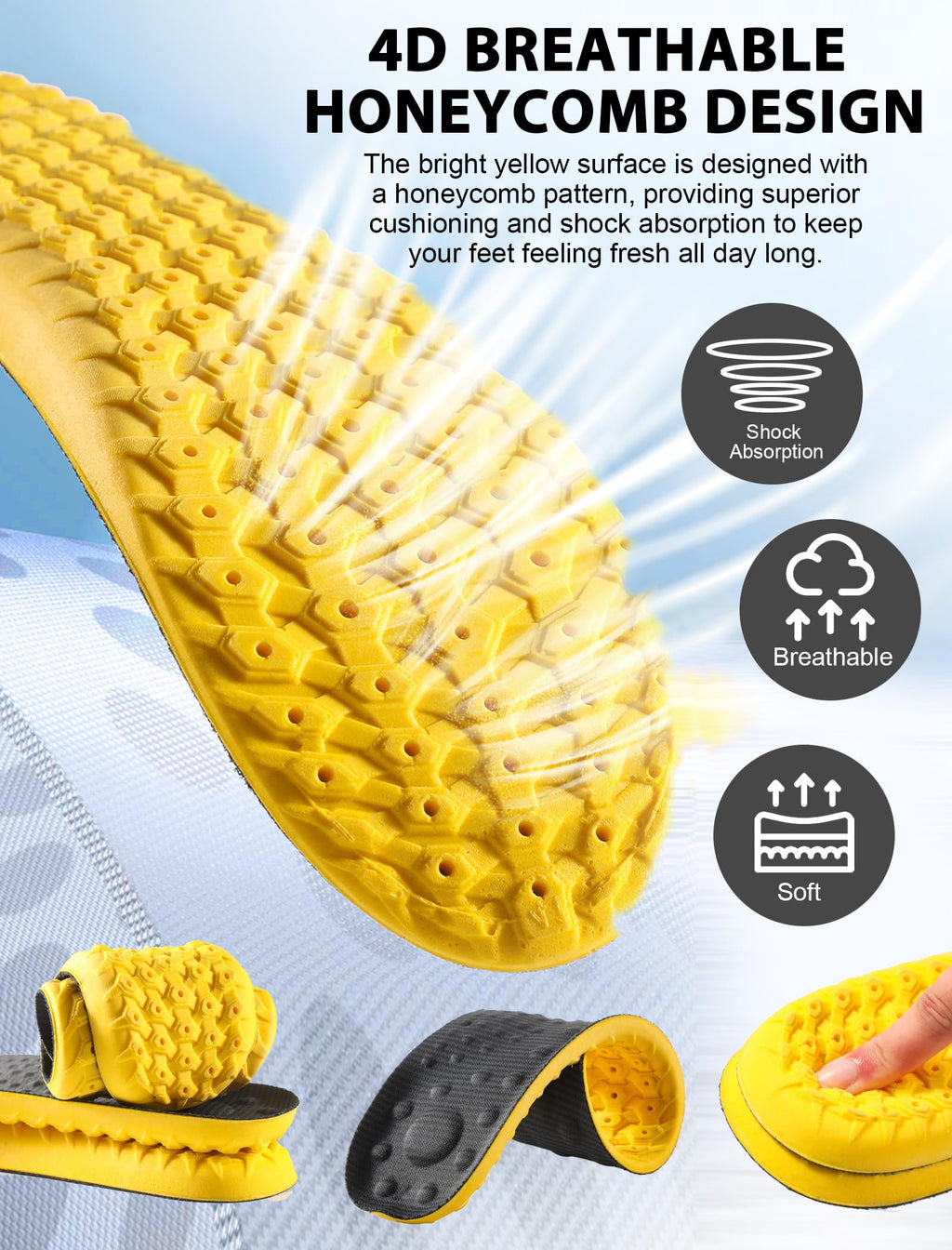 MARRDO 4D Cloud Soles Shock Absorption Arch Support Insoles Men 10-11 Women 11.5