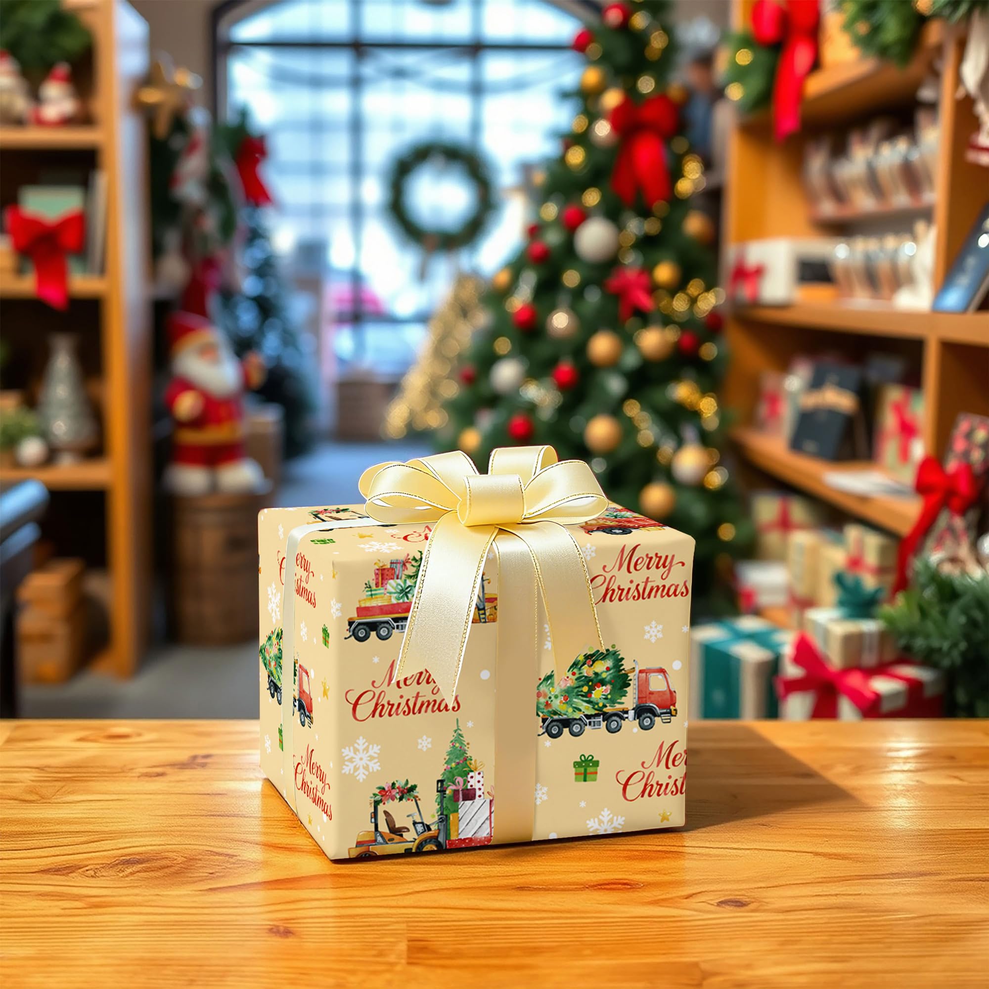 WRAPLULU Christmas Truck Wrapping Paper 4 Jumbo Sheets 28x40in Yellow
