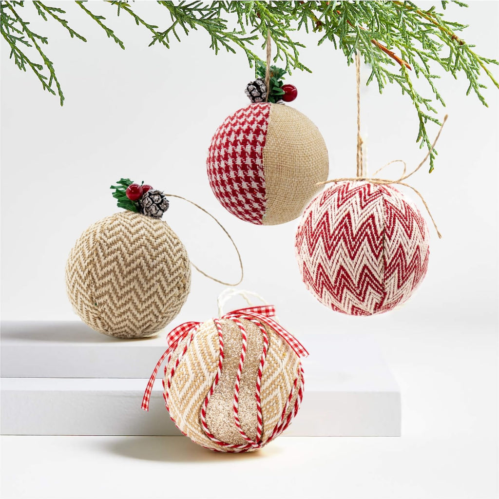 Juncox 12 Pcs Burlap Christmas Ball Ornaments 3.15in Rustic Natural Jute