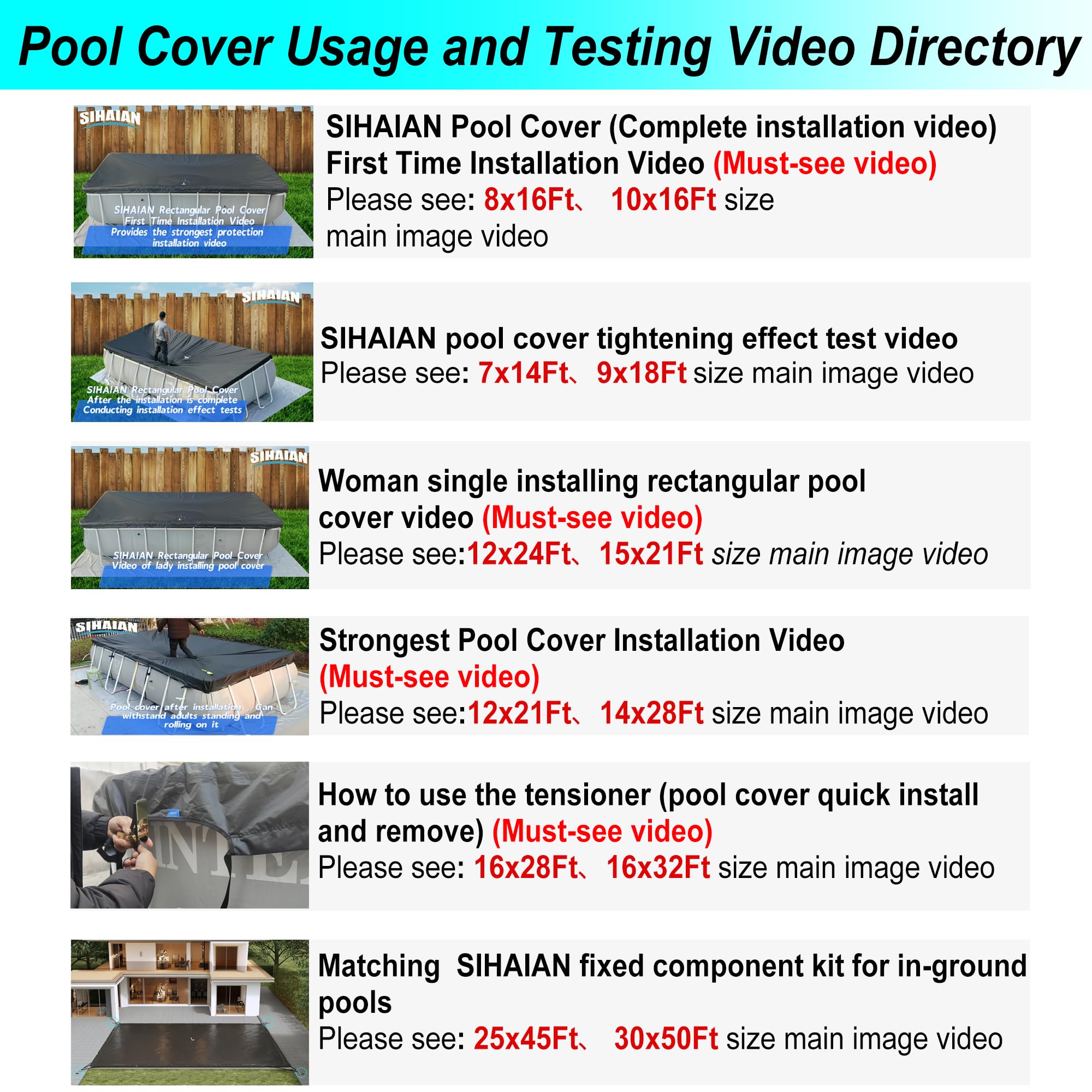 SIHAIAN 16x28Ft Oval Pool Cover UV Weather Resistant Side Storage