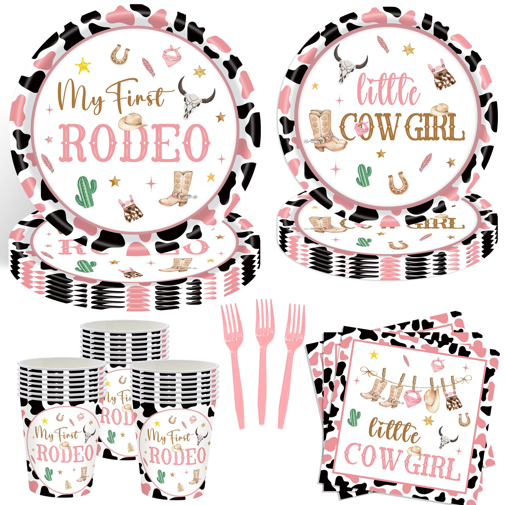JOYHAPISTAR First Rodeo Birthday Party Supplies Set 120PCS Pink Rustic