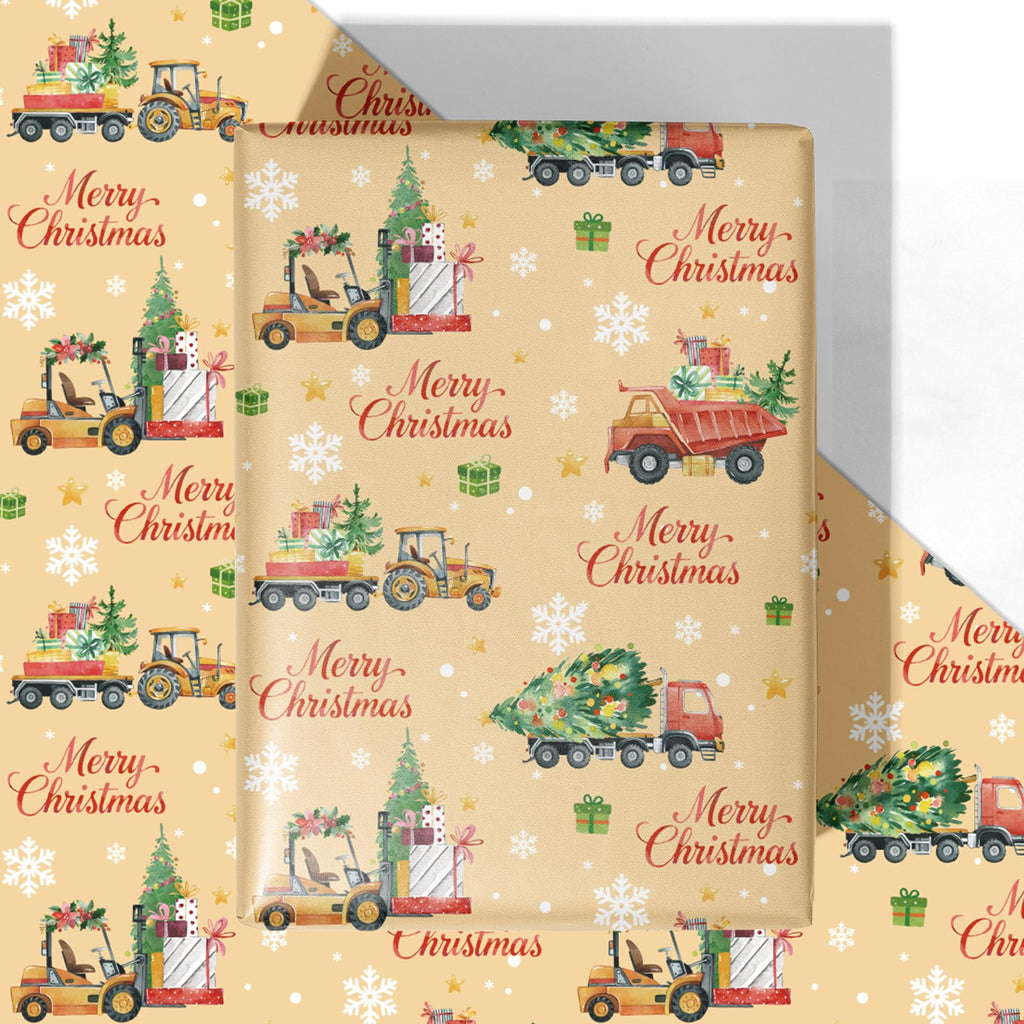 WRAPLULU Christmas Truck Wrapping Paper 4 Jumbo Sheets 28x40in Yellow
