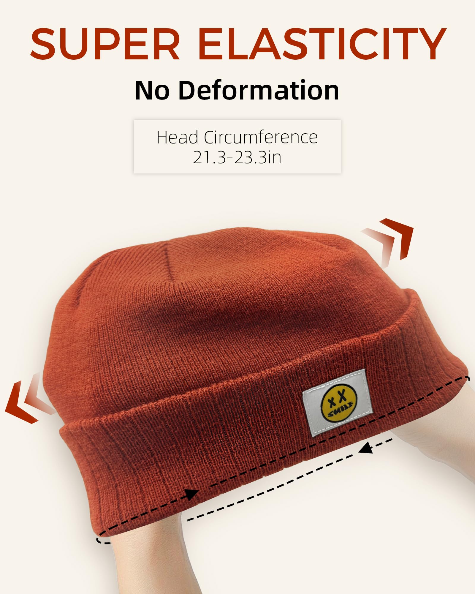 XMMAXFLOW Thick Knitted Winter Beanie Hat Cuffed Skull Cap Dark Orange
