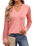 ANRABESS Women V Neck Pleated Tunic Top Long Sleeve Blouse Coral Pink Size XL