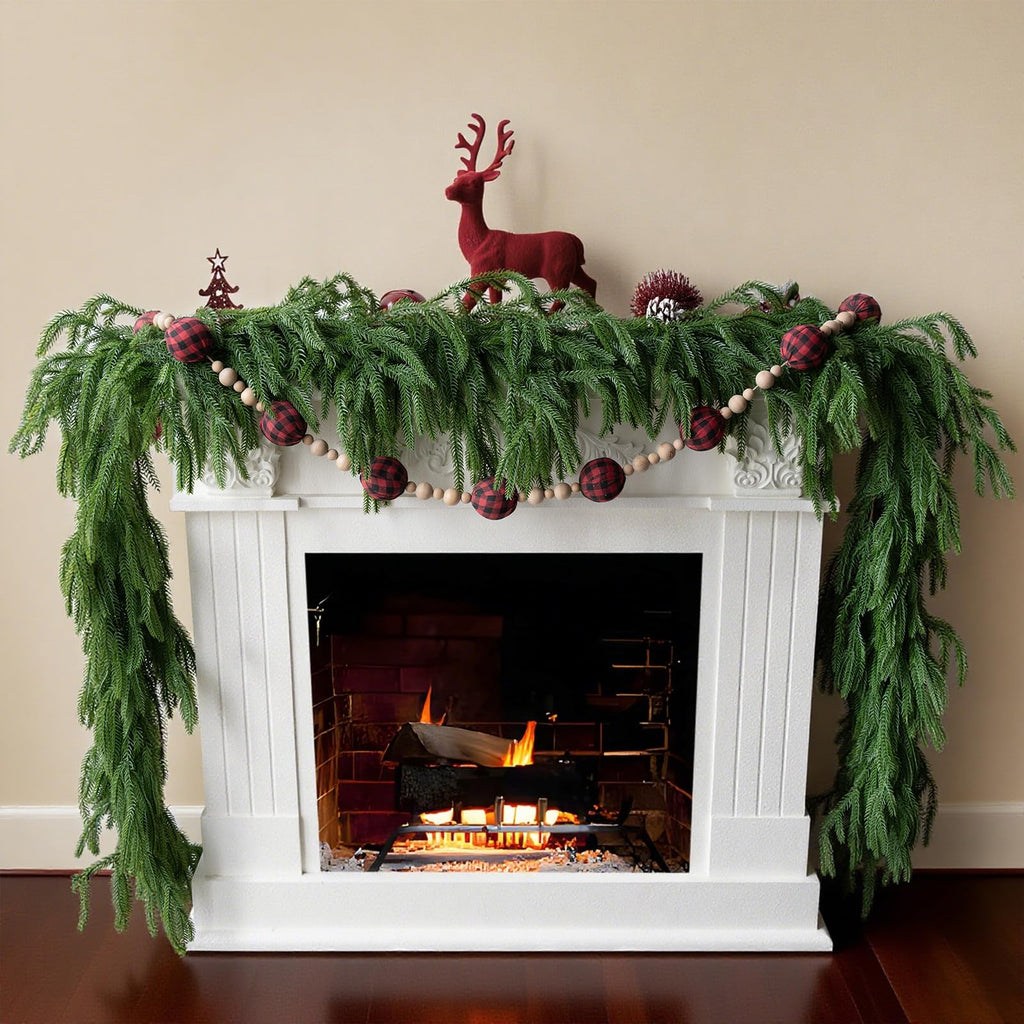 Gixie Home 2Pcs 6Ft Artificial Norfolk Pine Garland Green Plastic