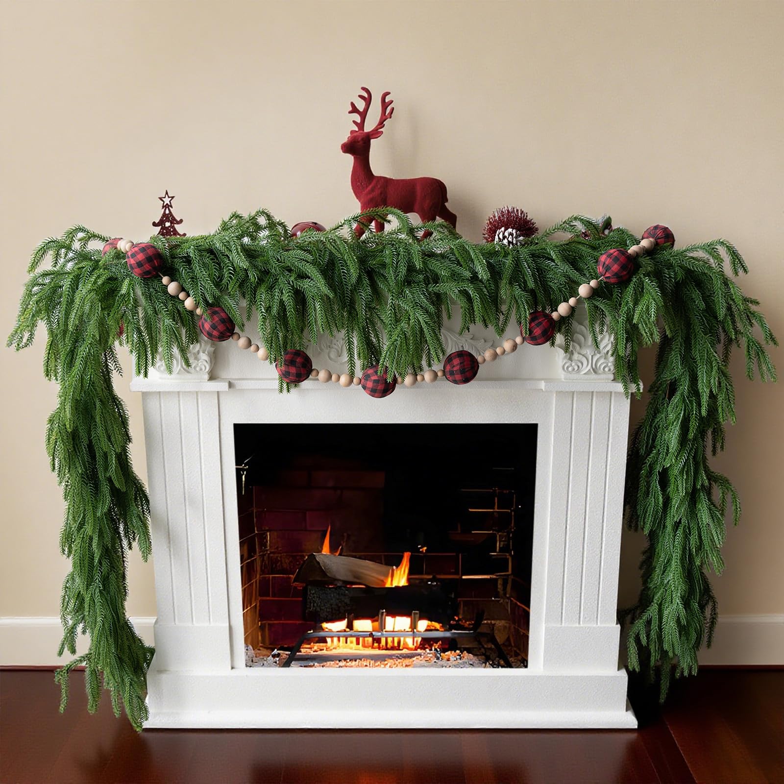 Gixie Home 2Pcs 6Ft Artificial Norfolk Pine Garland Green Plastic