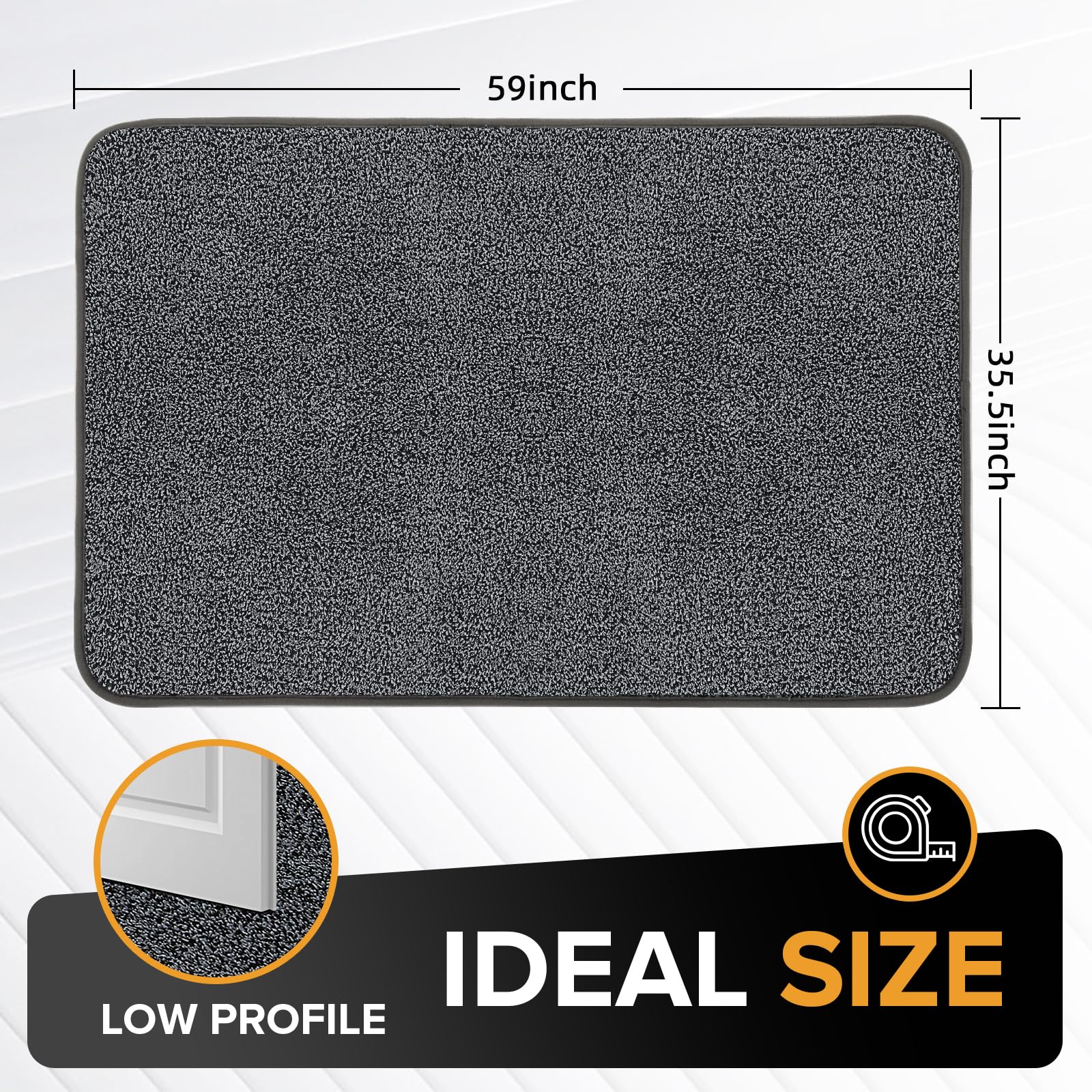 Mibao Front Door Mat Non-Slip Waterproof 35.5x59in Dark Grey TPR Backing