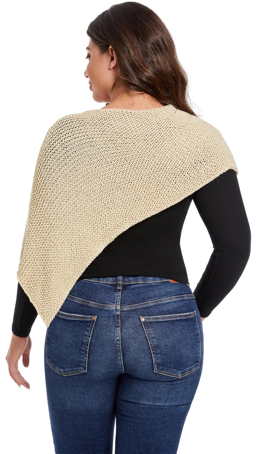 YZYIZHI Women's Asymmetric Knit Sparkly Poncho Shawl Wrap Ivory One Size