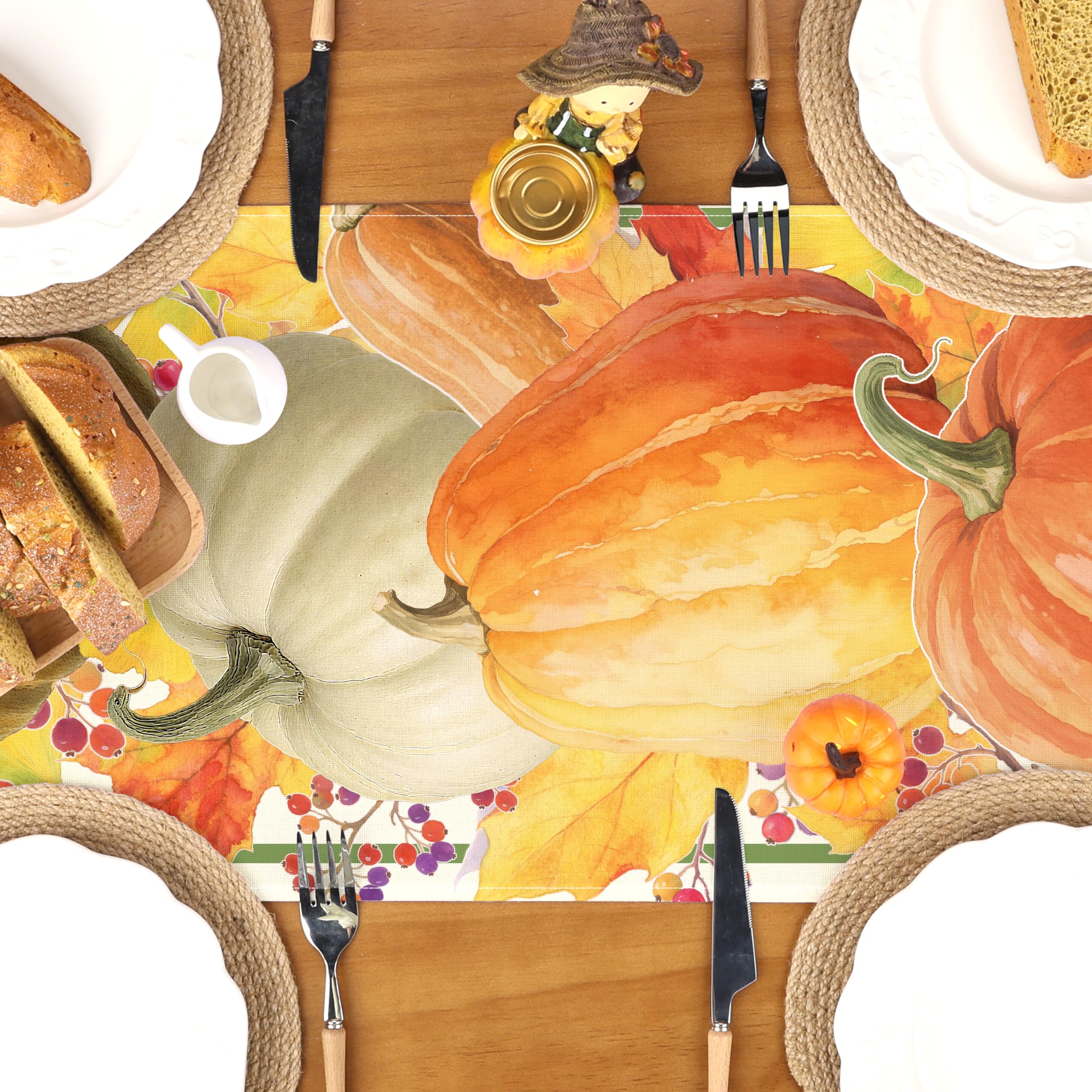 LULUXENIA Thanksgiving Table Runner Maple Leaves Pumpkin Fall Decor 13x72 Inch