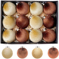 Xmastell 12 Pcs Velvet Christmas Ornaments Set Coffee Brown 3.15 Inch