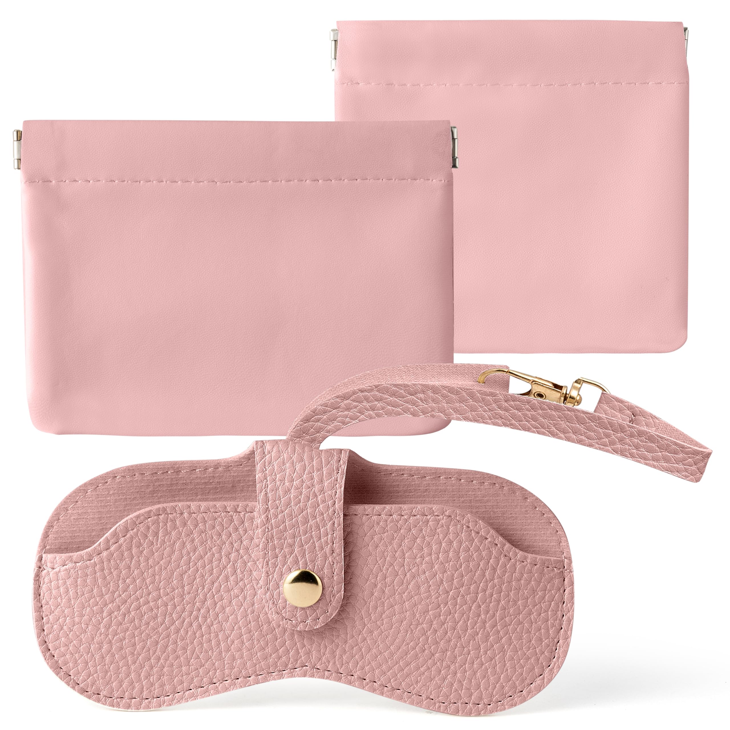 GQIRIL Mini Travel Cosmetic Bag Set 3PCS Waterproof Leather Pink