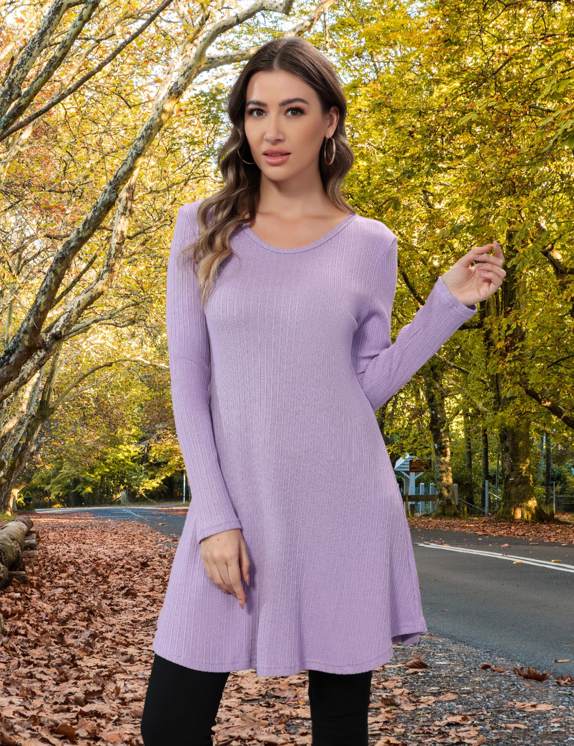 Aphratti Womens Sweater Dress Tunic Top Long Sleeve Casual Lavender L