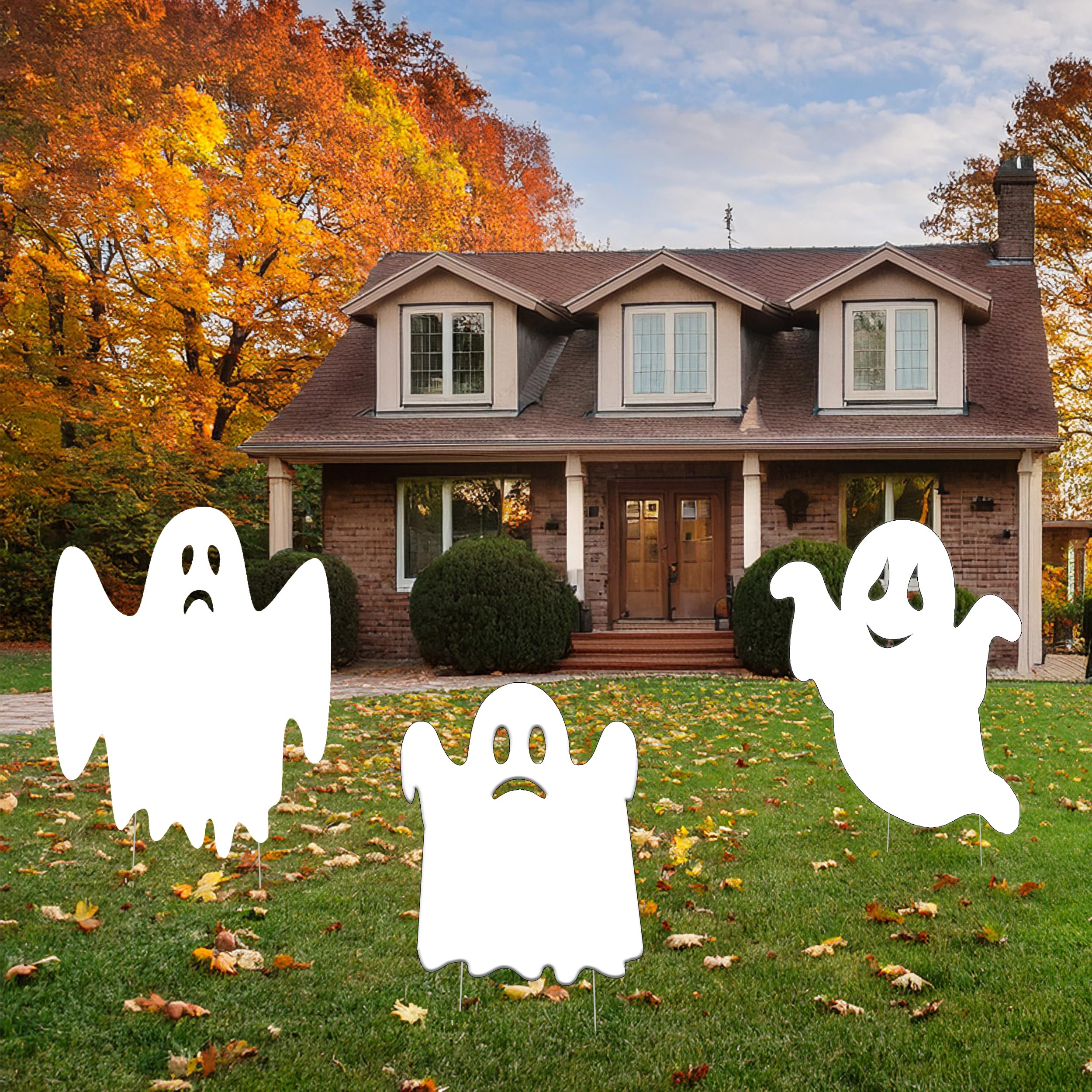 Rogue River Tactical Large Ghost Halloween Yard Sign Outdoor 15x12 Inch 3 Pack