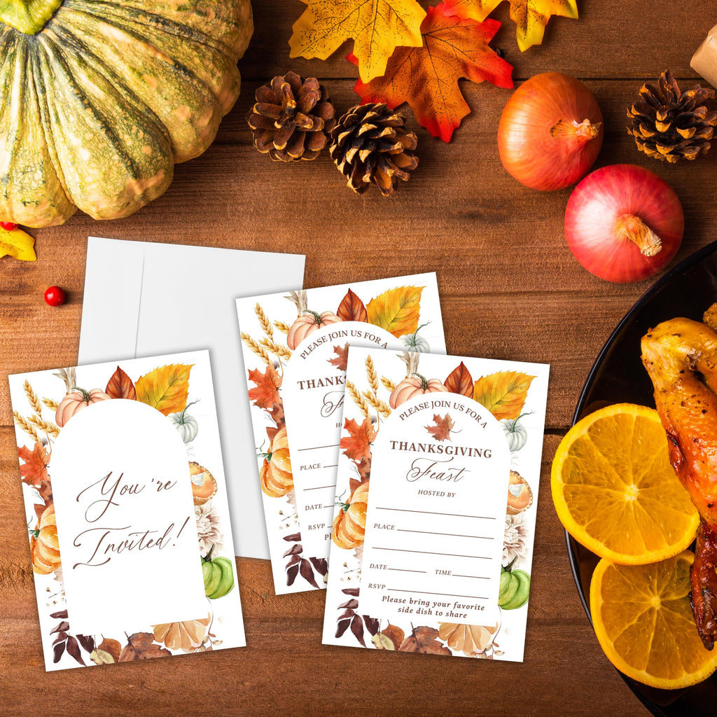 Yhtmbf Thanksgiving Party Invitations 20pcs 4x6 Maple Leaves Pumpkins Fall