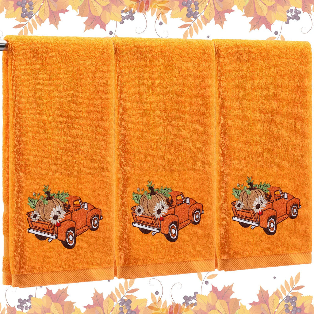 Fanfanwin 3 Pcs Thanksgiving Hand Towels Orange Pumpkin 13.8x29.5 Inch Cotton