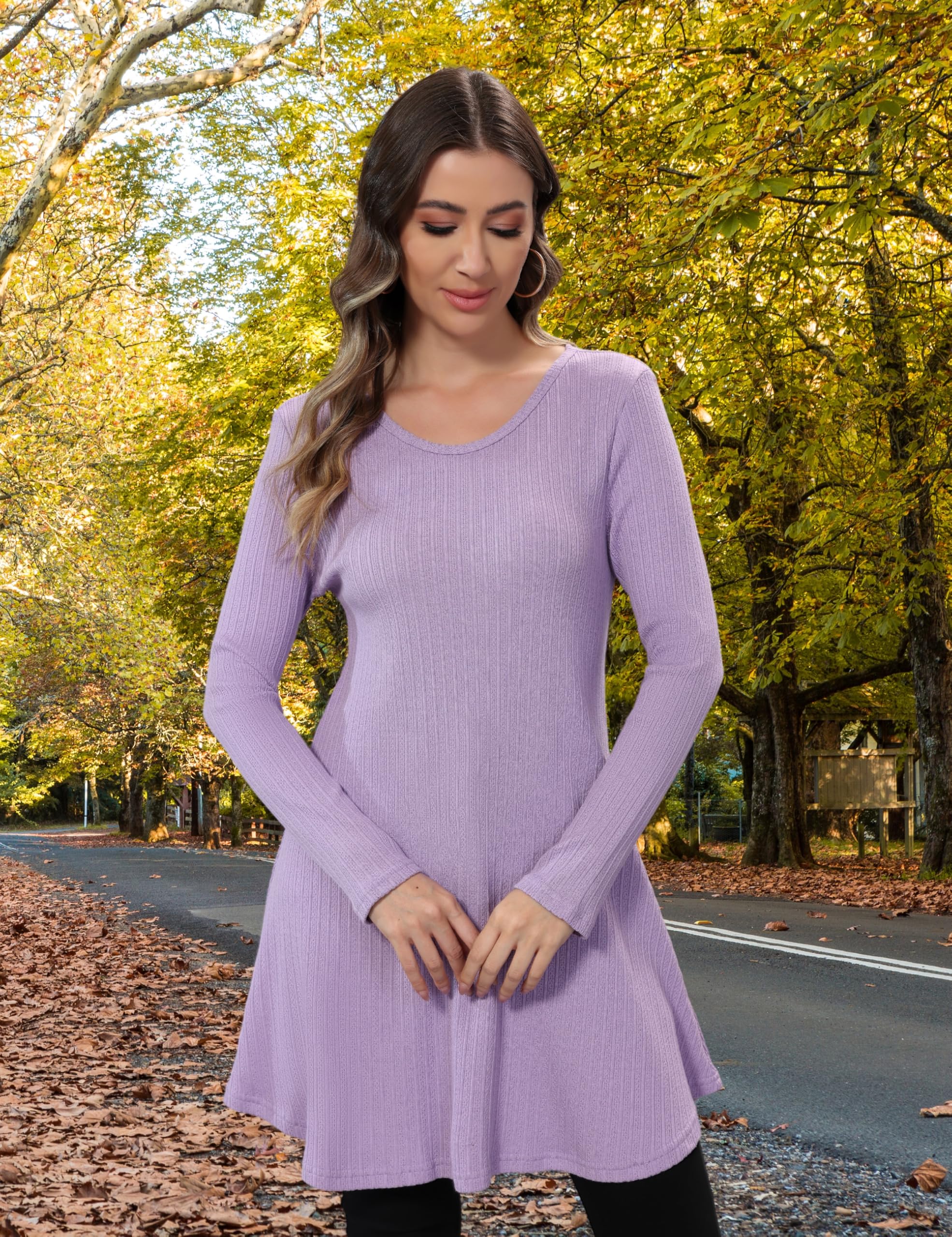 Aphratti Womens Sweater Dress Tunic Top Long Sleeve Casual Lavender L