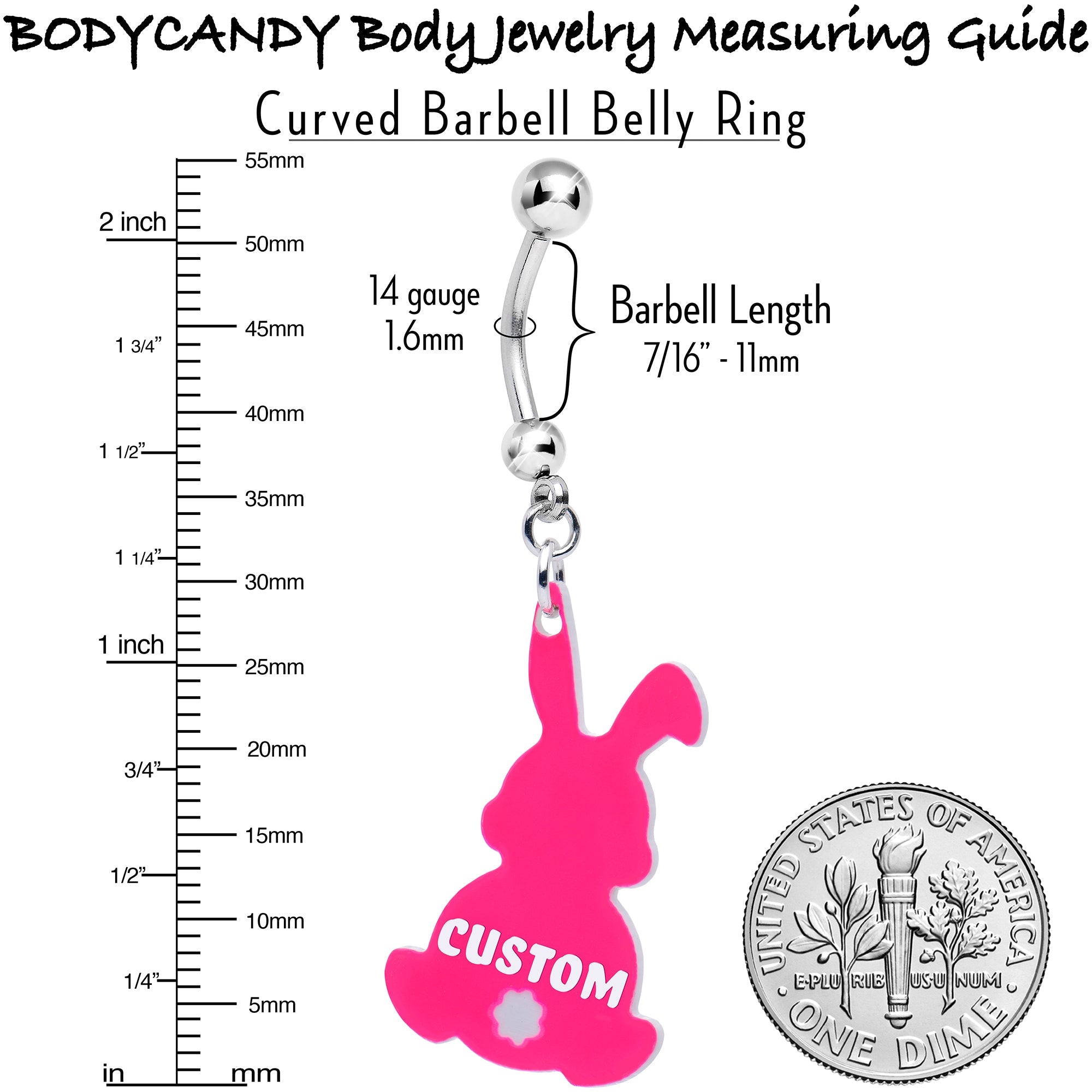 Custom Pink Bunny Rabbit Personalized Dangle Belly Ring