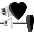 Black Acrylic Heart Stud Earrings - Hypoallergenic Stainless Steel