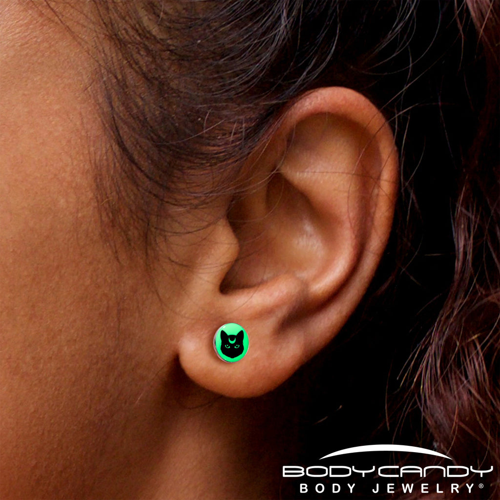 Mystic Kitty Cat Glow in the Dark Stud Earrings by Onyx O