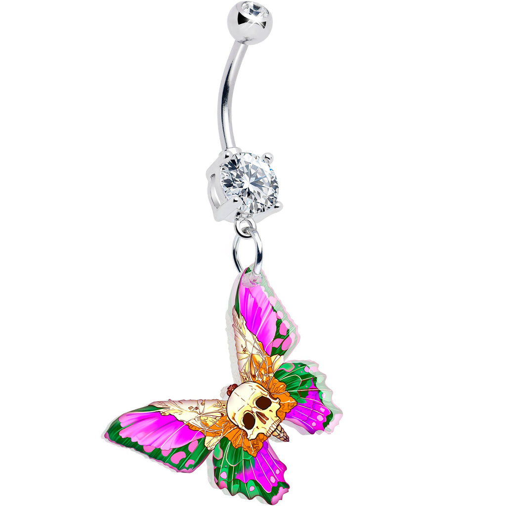 Pendiente de ombligo colgante de calavera mariposa gema transparente de Onyx O