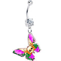 Pendiente de ombligo colgante de calavera mariposa gema transparente de Onyx O