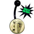 Black Titanium Coffin and Flower Glow in the Dark Belly Ring