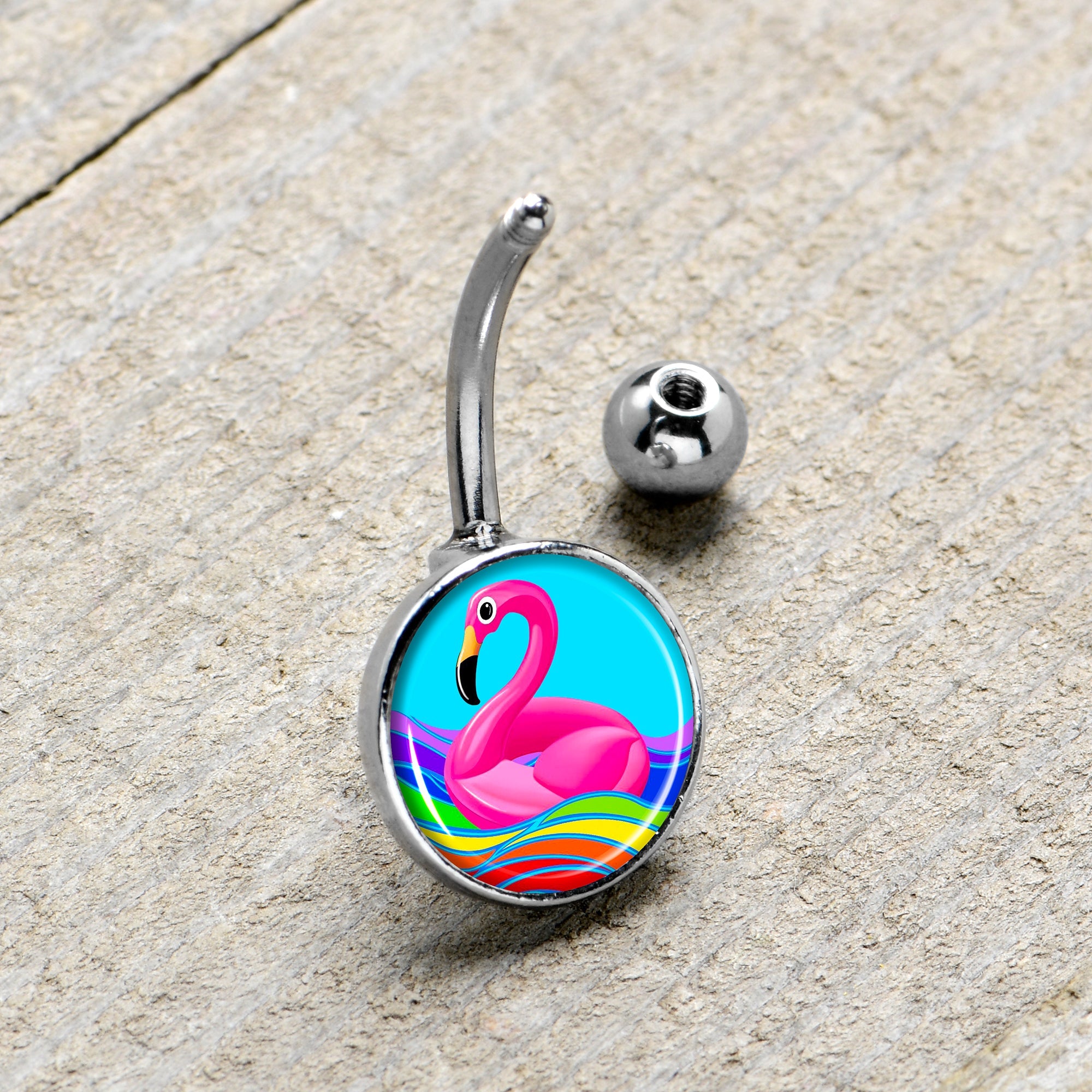Rainbow Sea Floating Flamingo Belly Ring by Onyx O