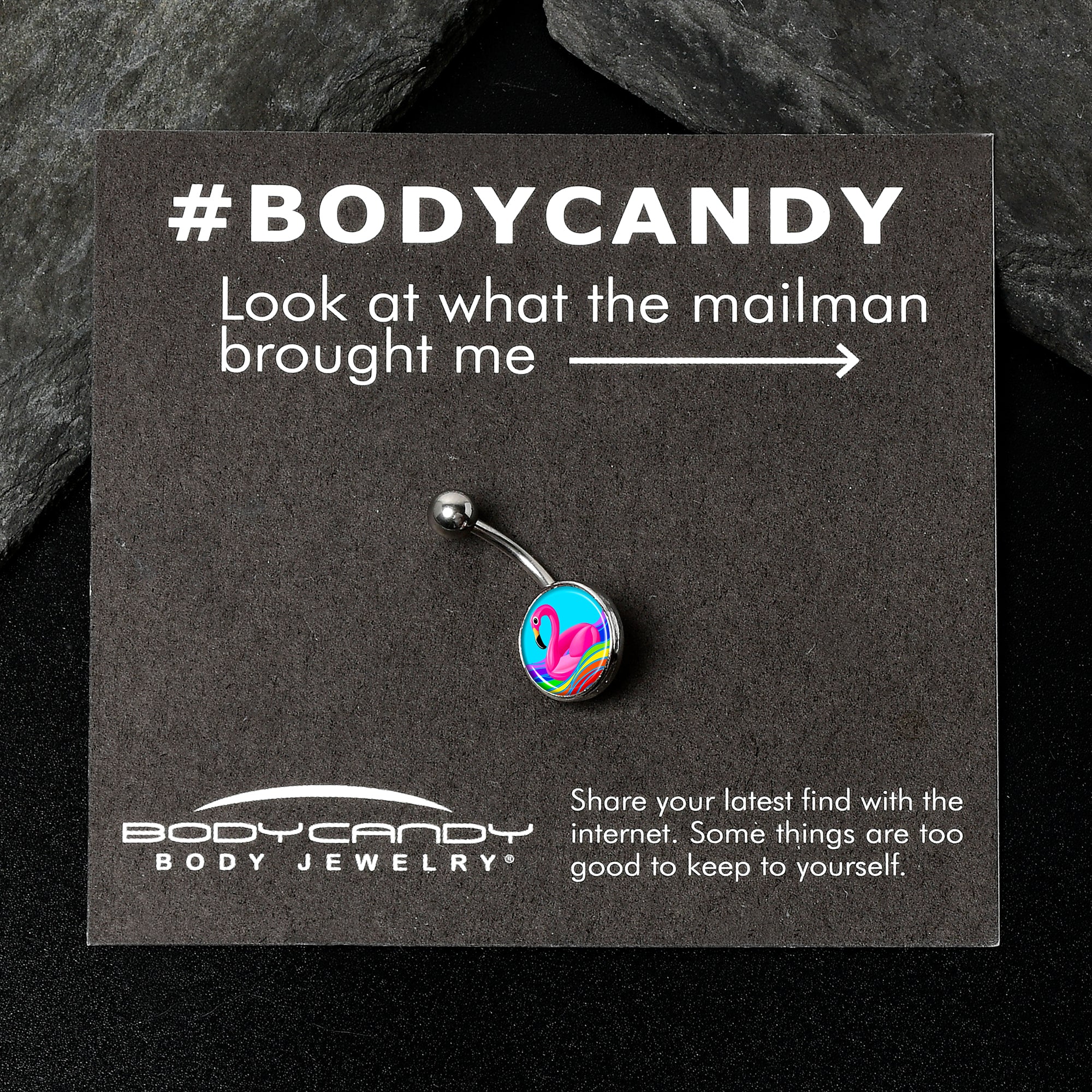 Rainbow Sea Floating Flamingo Belly Ring by Onyx O