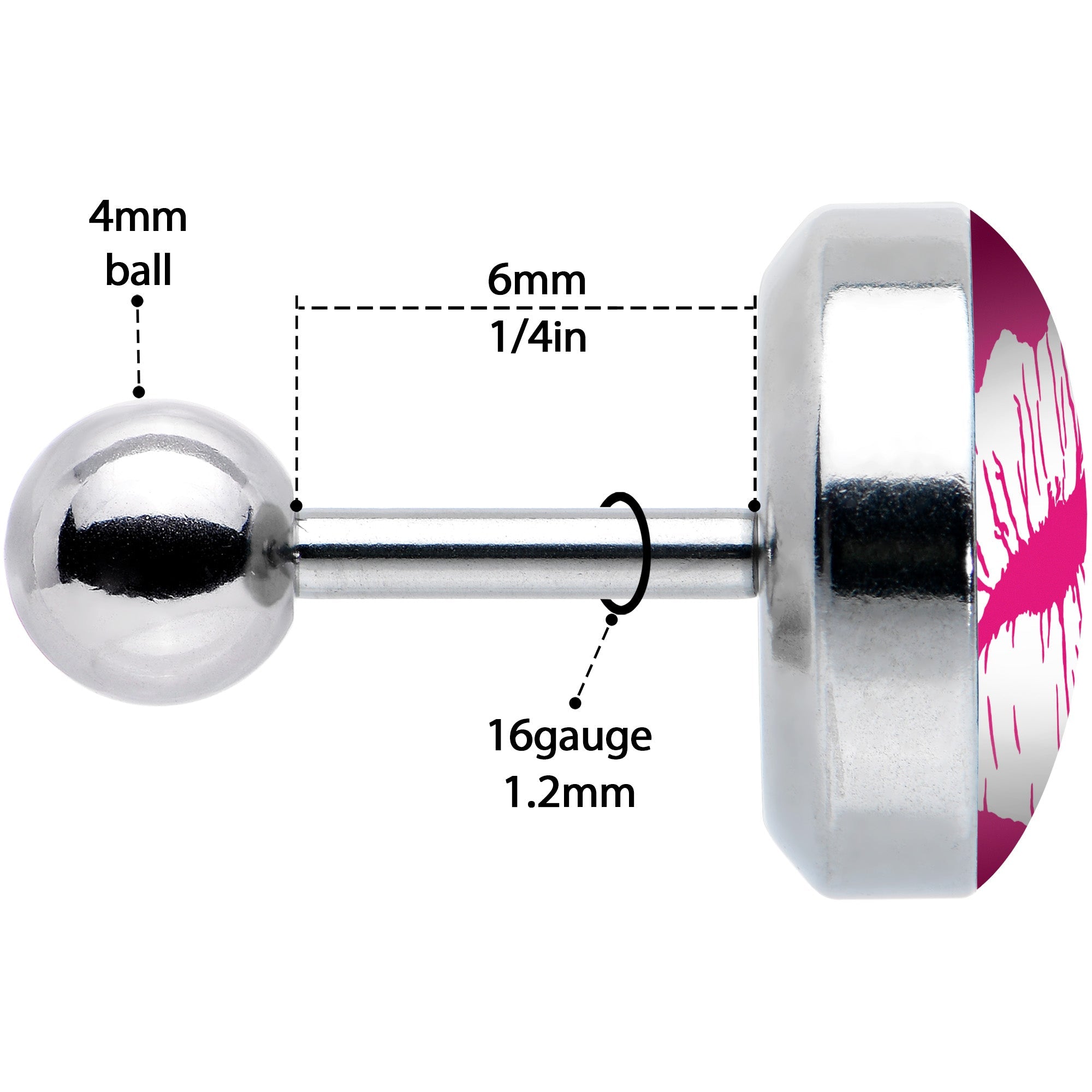 16G 1/4 Red Hot Lips Cartilage Tragus Earring by Onyx O