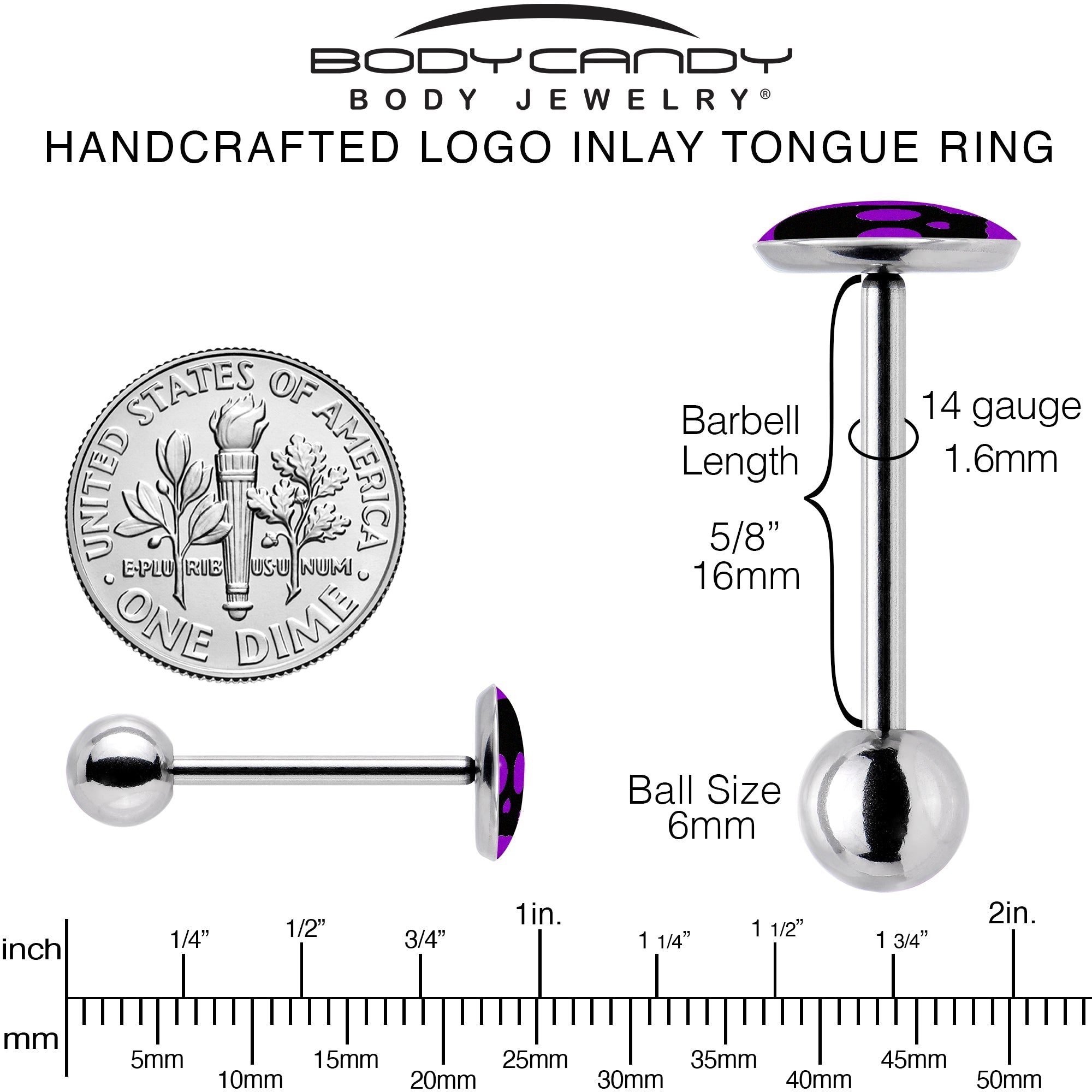 Purple Black Simple Skull Barbell Tongue Ring by Onyx O