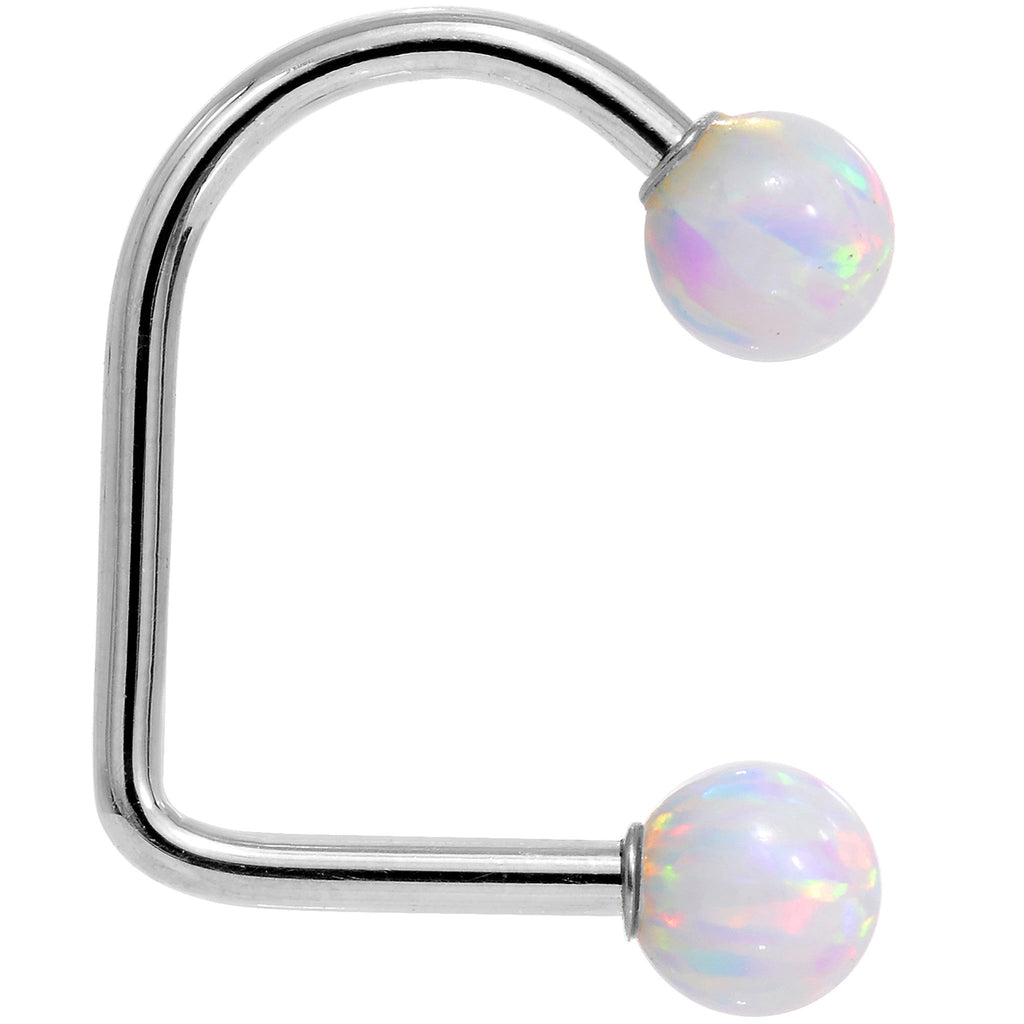 14k White Gold White 5mm Synthetic Opal Lippy Loop 14G 3/8