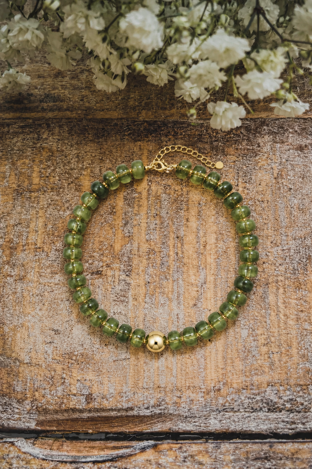 Olive Glow Beaded Necklace