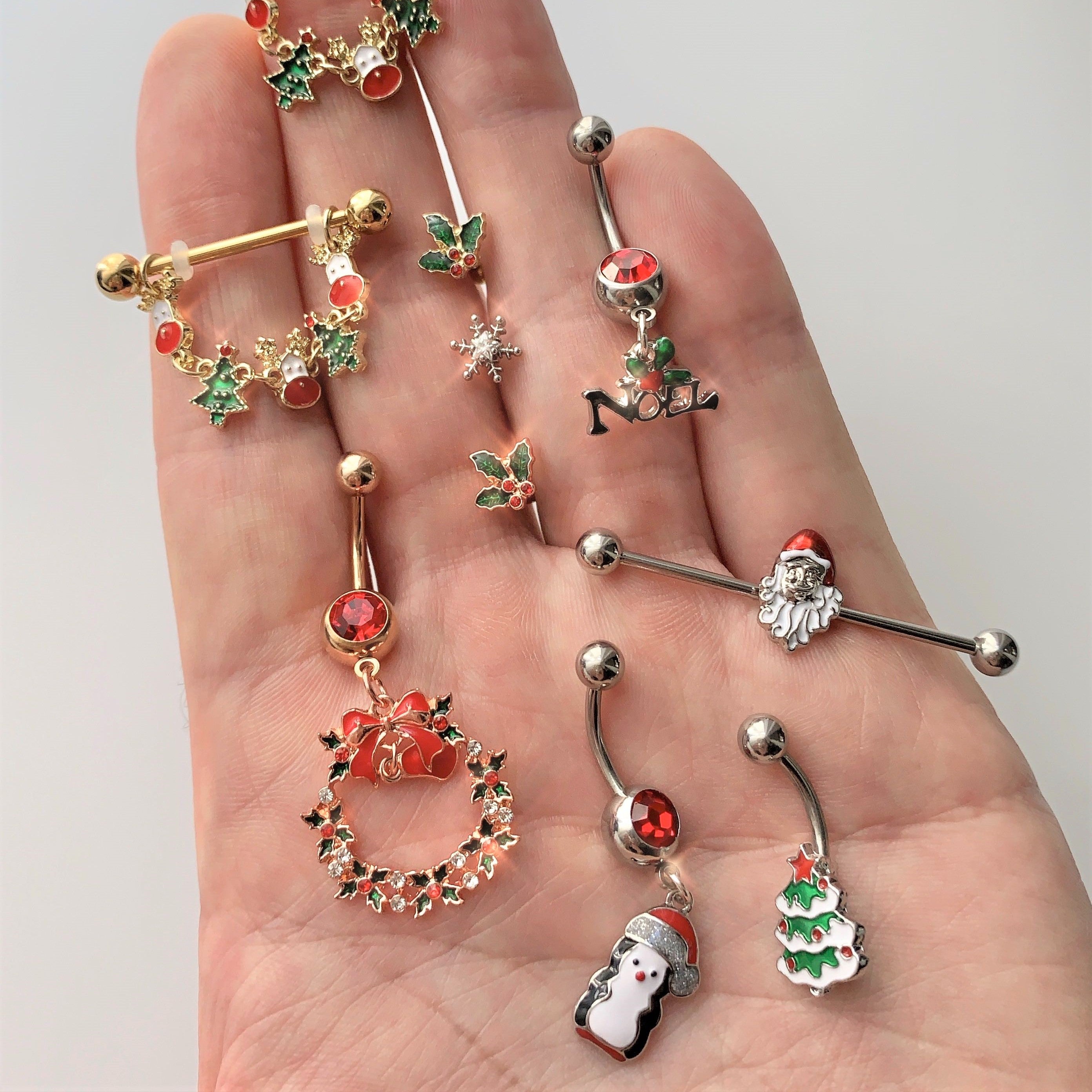 Red Gem Holiday Penguin Christmas Dangle Belly Ring