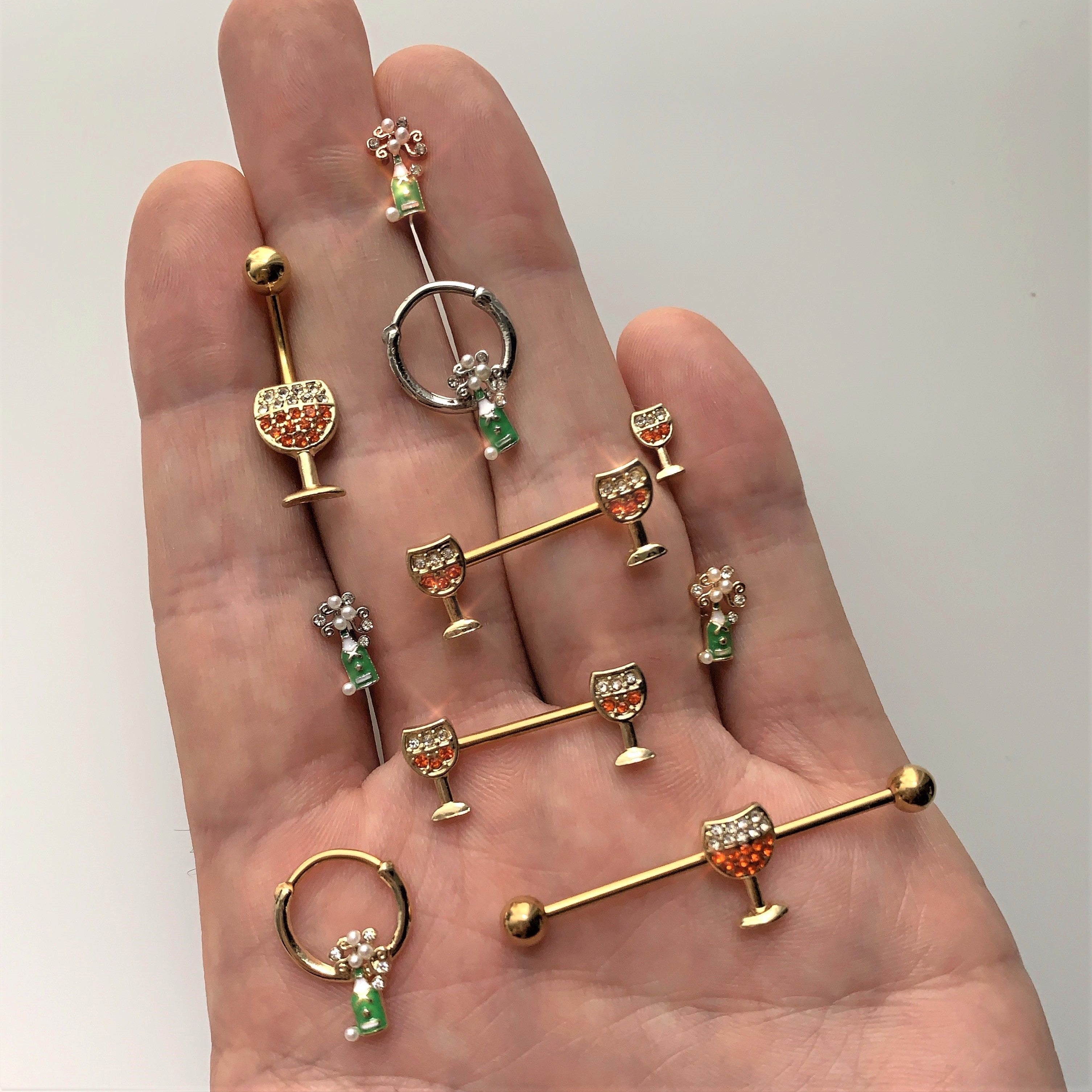 16G 3/8 Clear Gem Gold Tone Champagne Holiday Septum Clicker