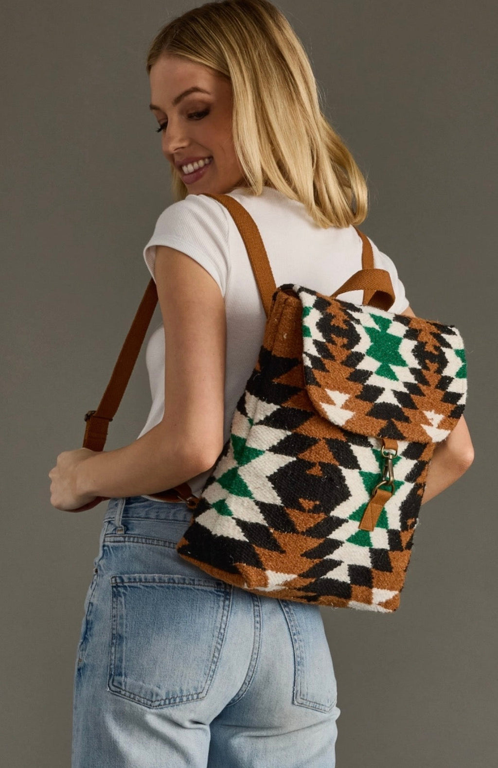 Brown, Black & Green Aztec Backpack